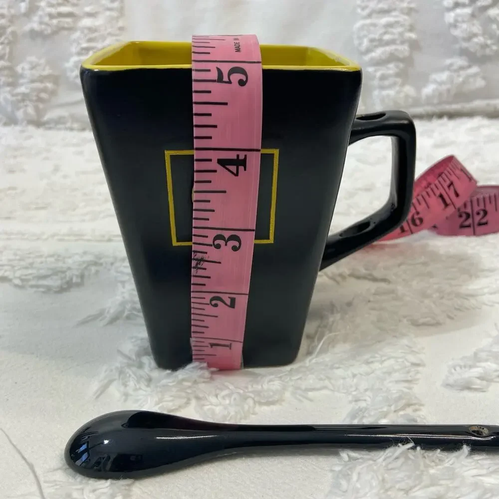 DISARONNO Square Collector's Spirit Mug w/Spoon Ceramic Blk/Yellow 8oz Rum Booze
